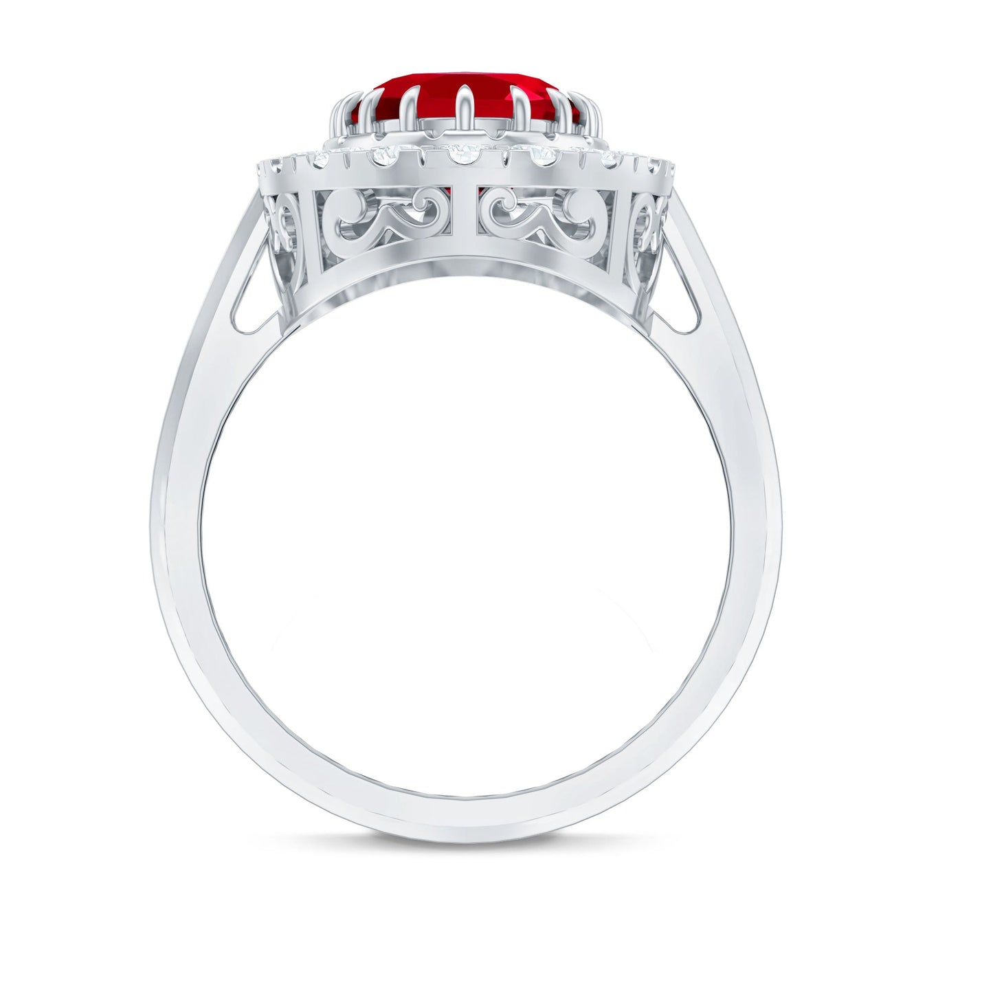 4 Carat Oval Lab Created Ruby and Diamond Vintage Engagement Ring