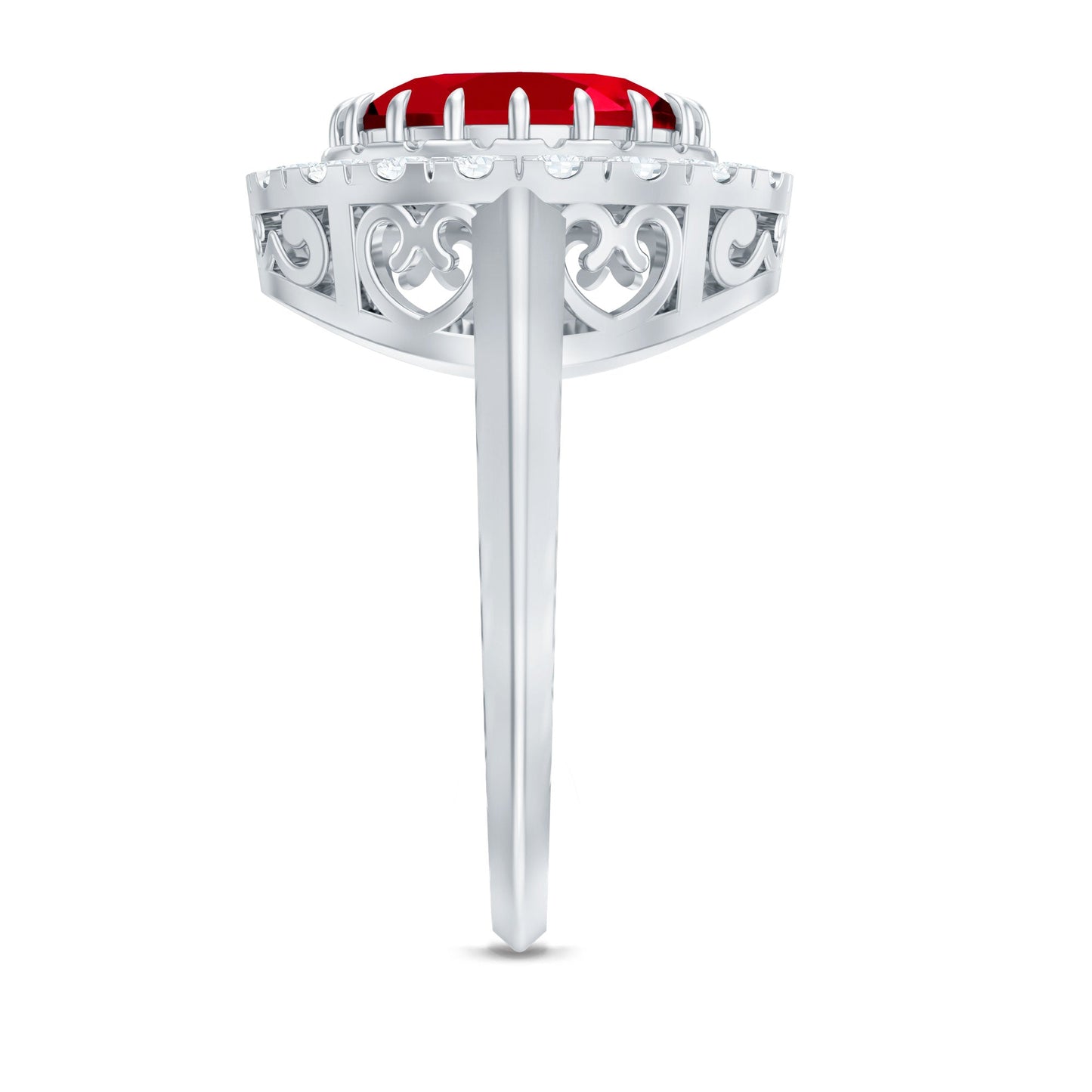 4 Carat Oval Lab Created Ruby and Diamond Vintage Engagement Ring