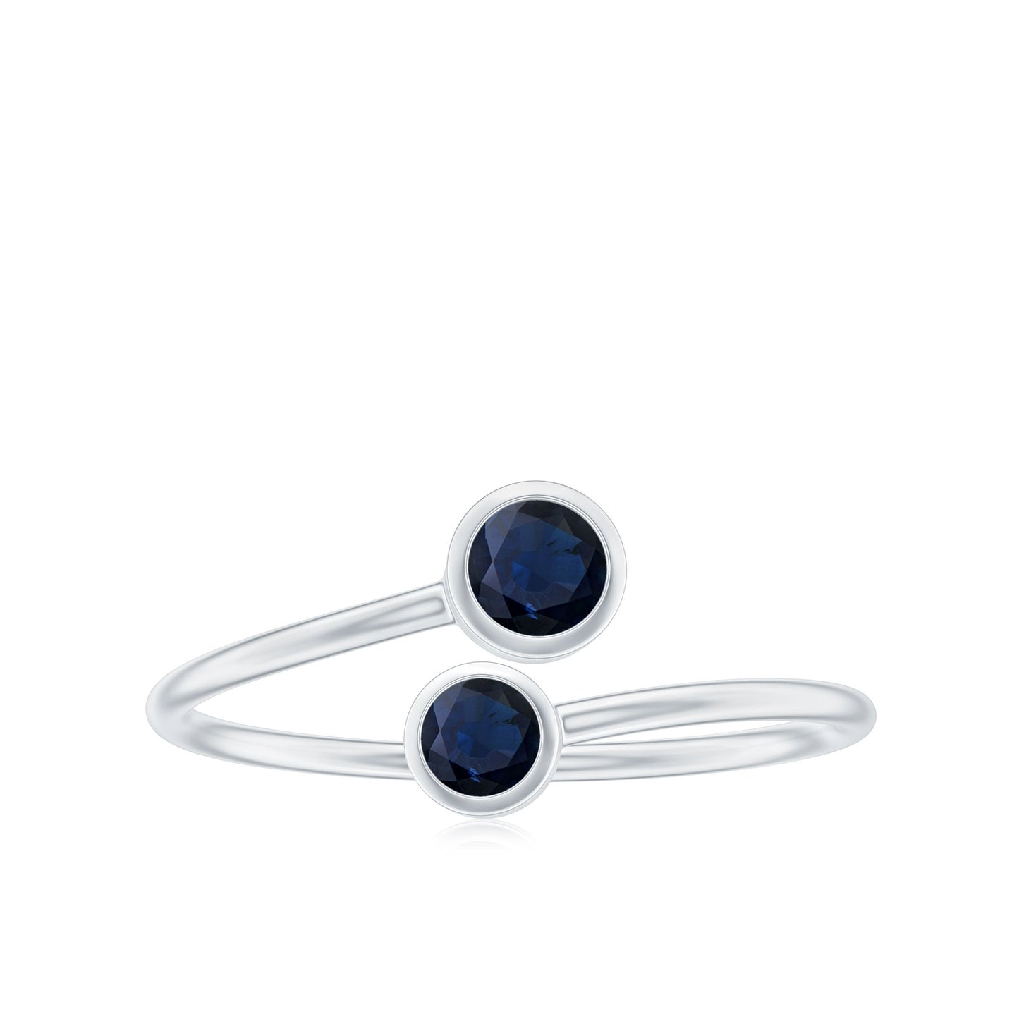 Bezel Set Blue Sapphire Two Stone Promise Ring in Bypass Shank