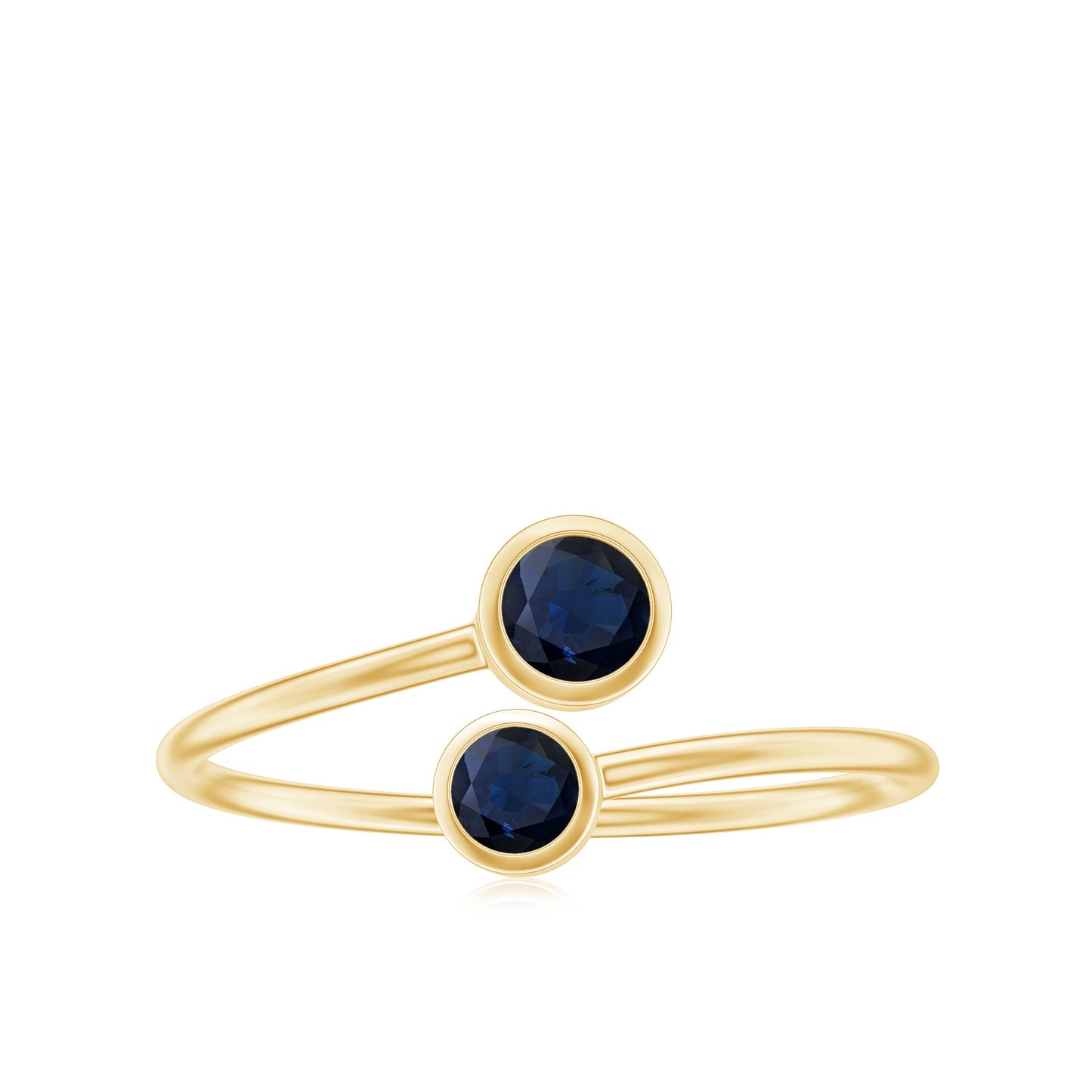 Bezel Set Blue Sapphire Two Stone Promise Ring in Bypass Shank