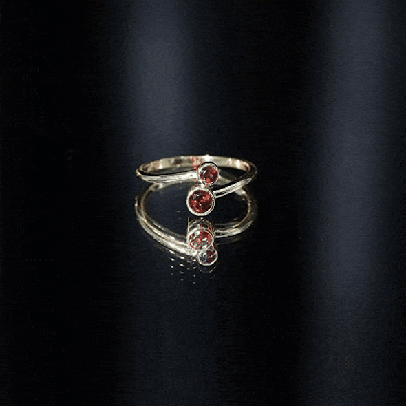 Natural Garnet 2 Stone Promise Ring with Bypass Shank