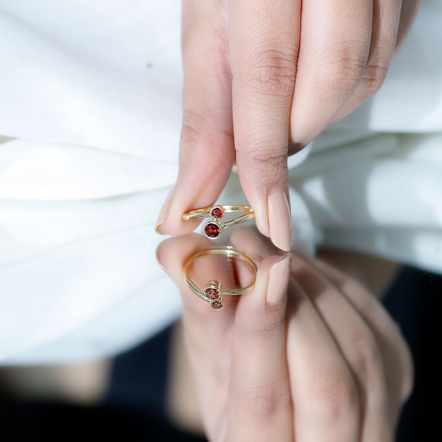 Natural Garnet 2 Stone Promise Ring with Bypass Shank