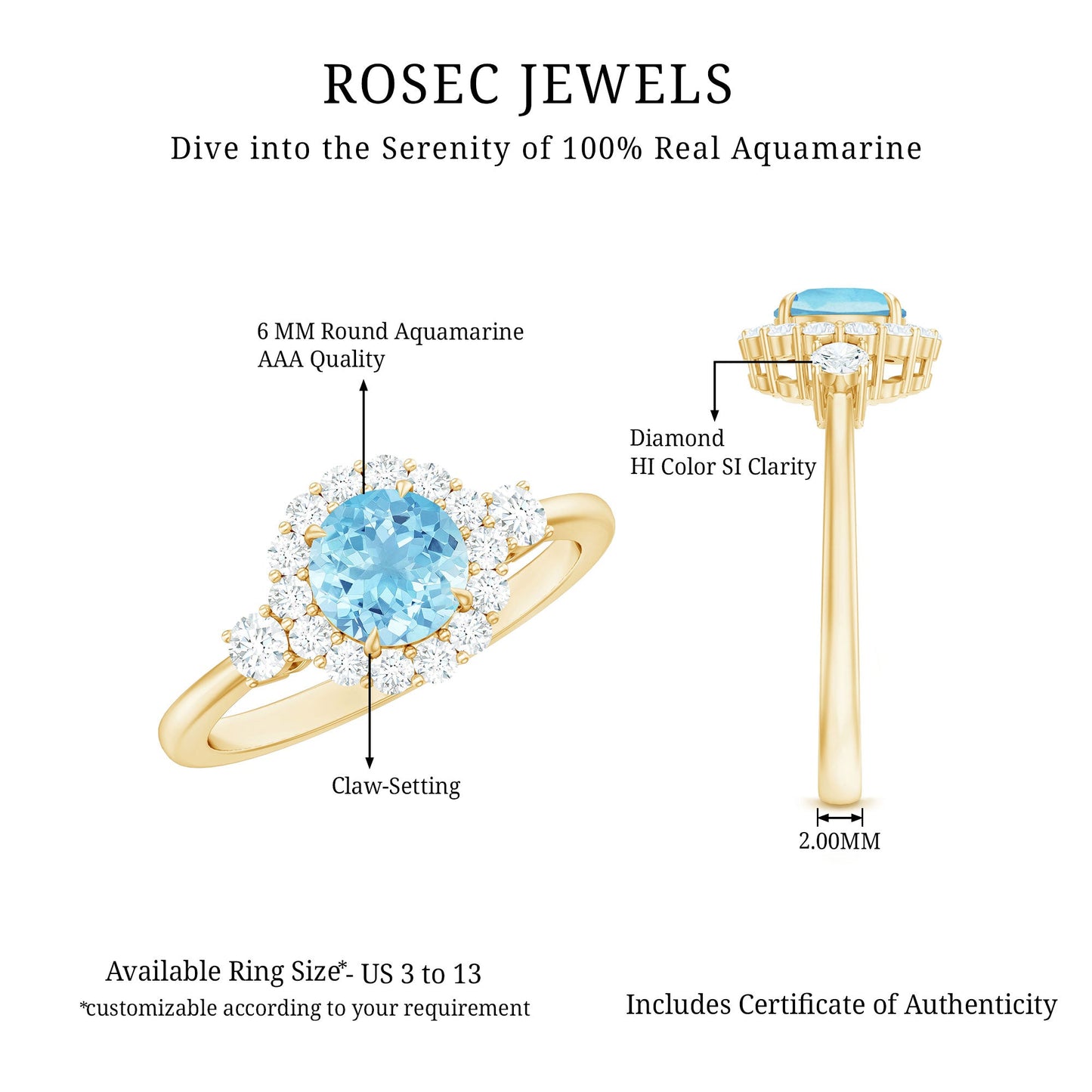 Classic Aquamarine Engagement Ring with Diamond Halo
