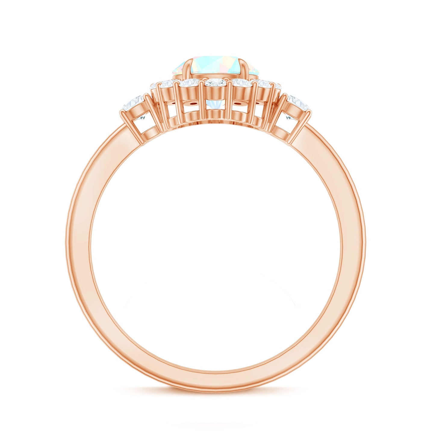Classic Ethiopian Rainbow Opal Engagement Ring with Diamond Halo