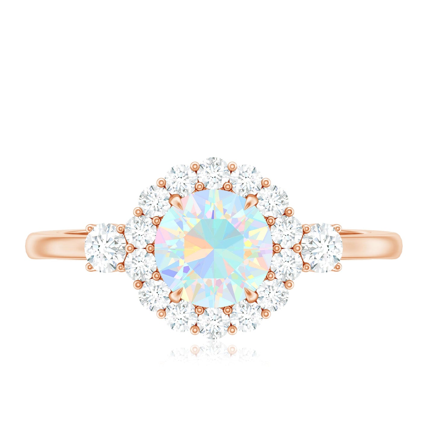 Classic Ethiopian Rainbow Opal Engagement Ring with Diamond Halo