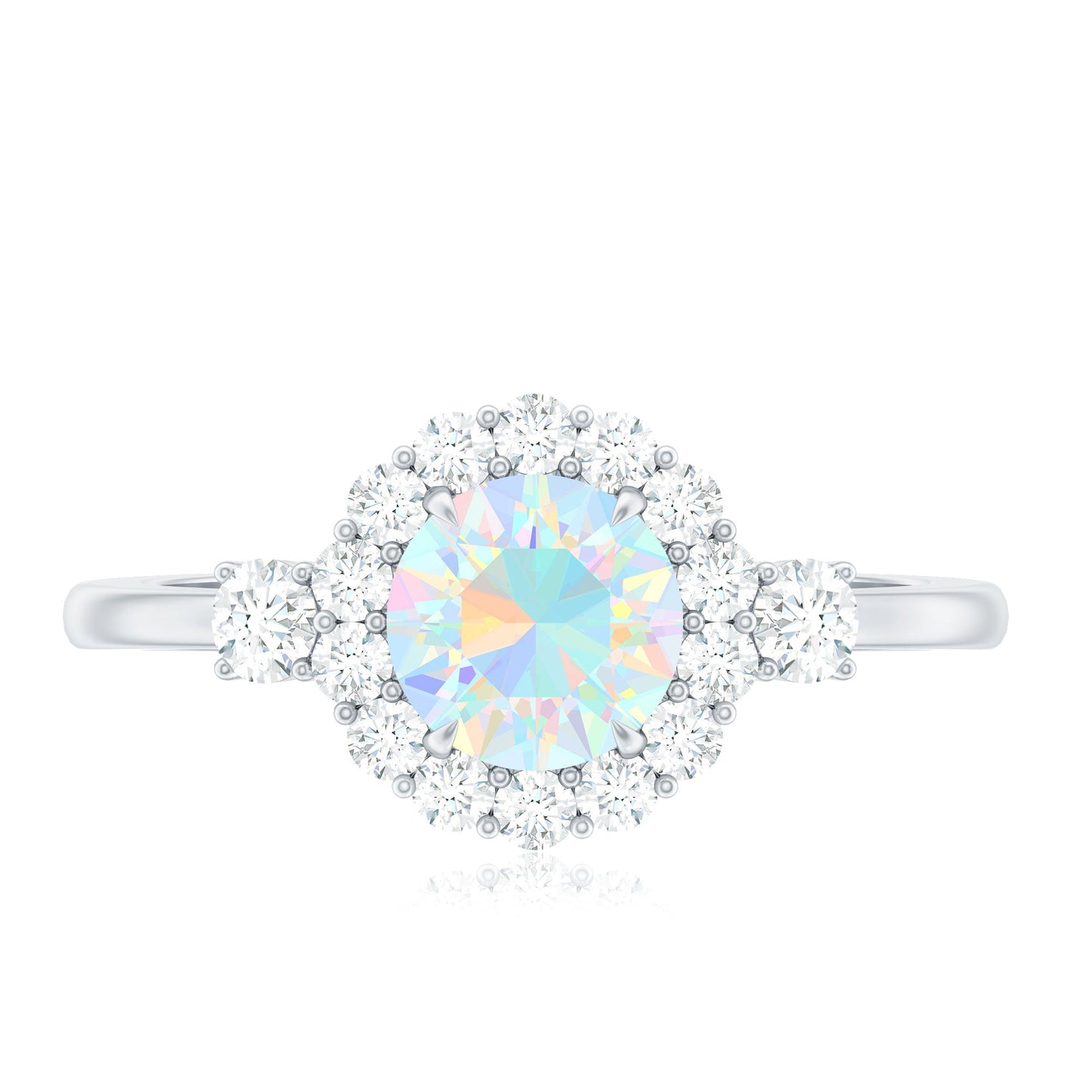 Classic Ethiopian Rainbow Opal Engagement Ring with Diamond Halo