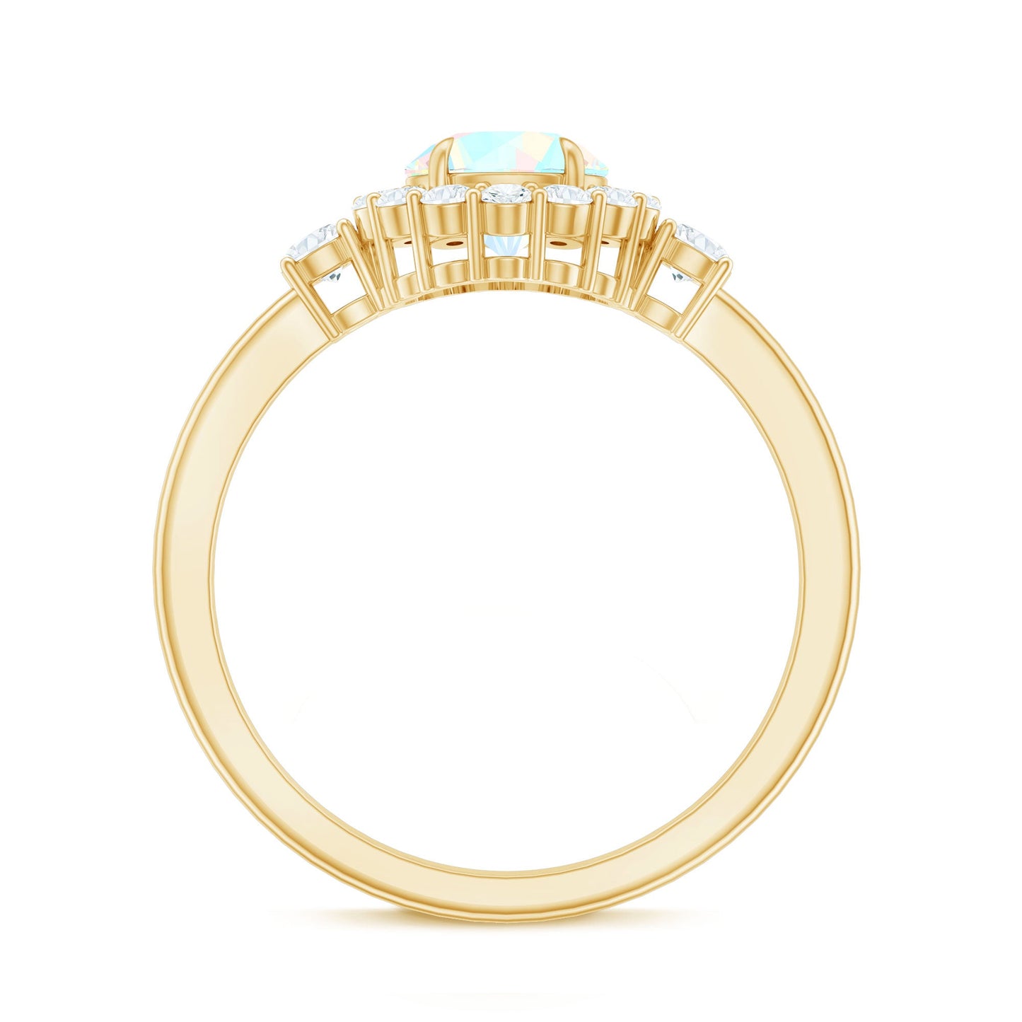 Classic Ethiopian Rainbow Opal Engagement Ring with Diamond Halo