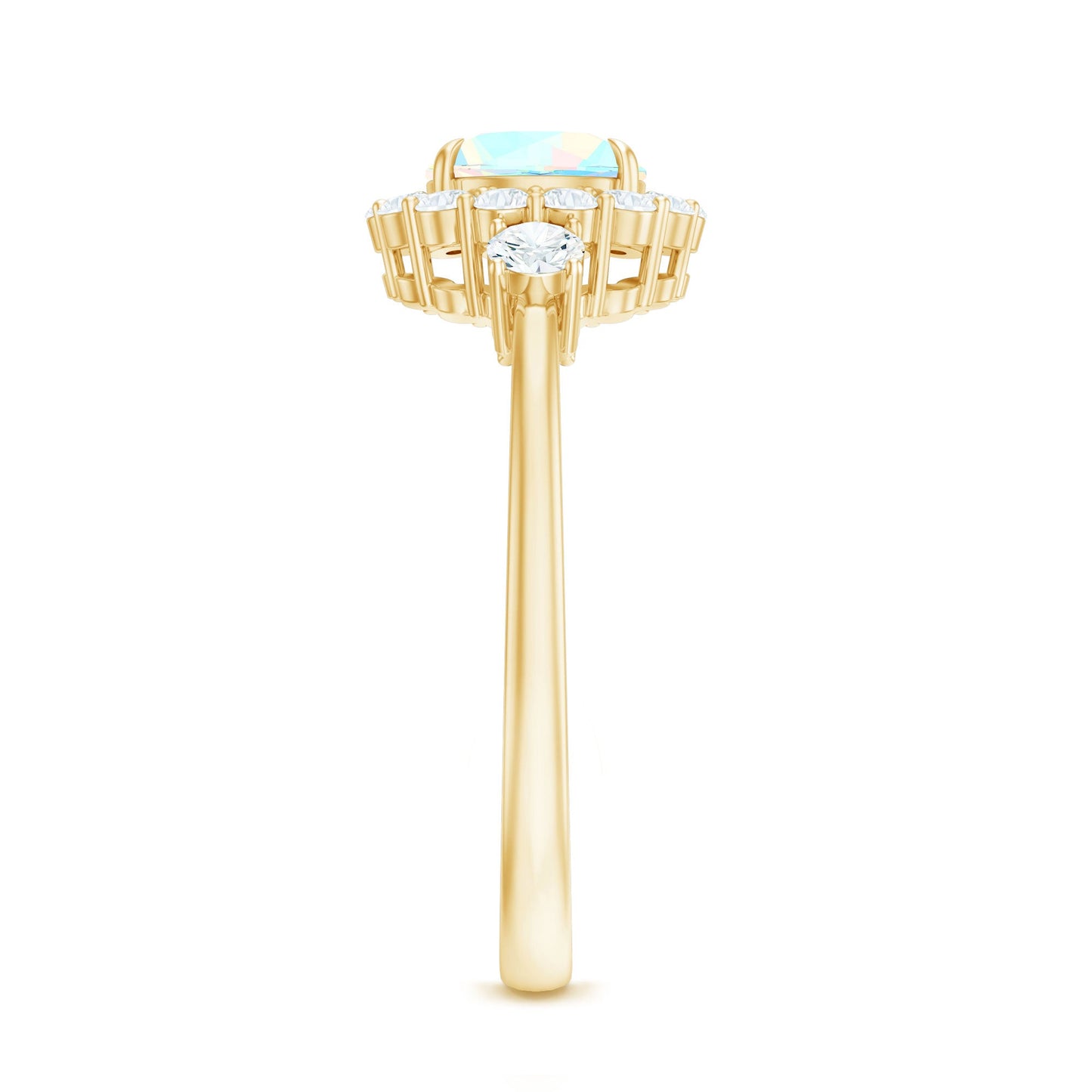 Classic Ethiopian Rainbow Opal Engagement Ring with Diamond Halo