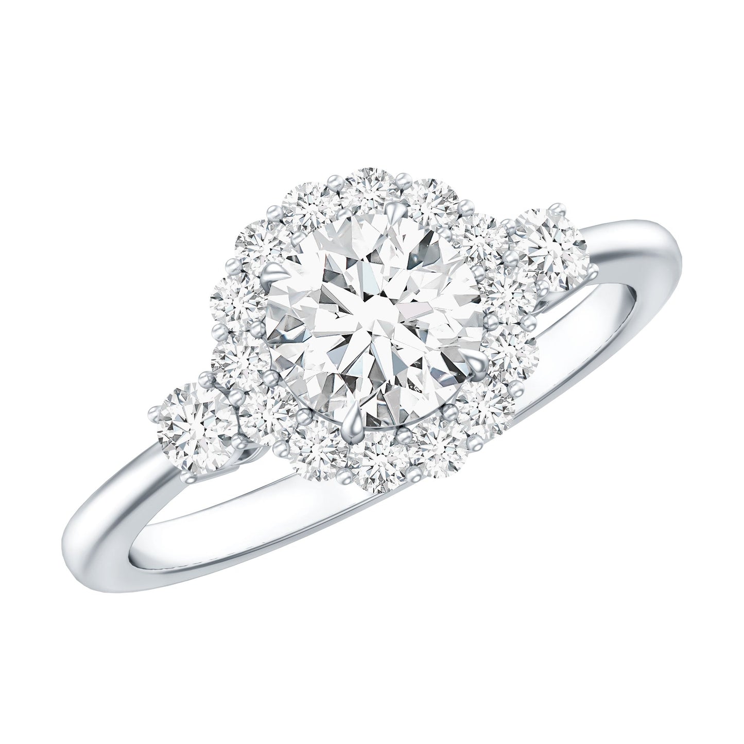 Round Cut Moissanite Halo Engagement Ring with Certificate