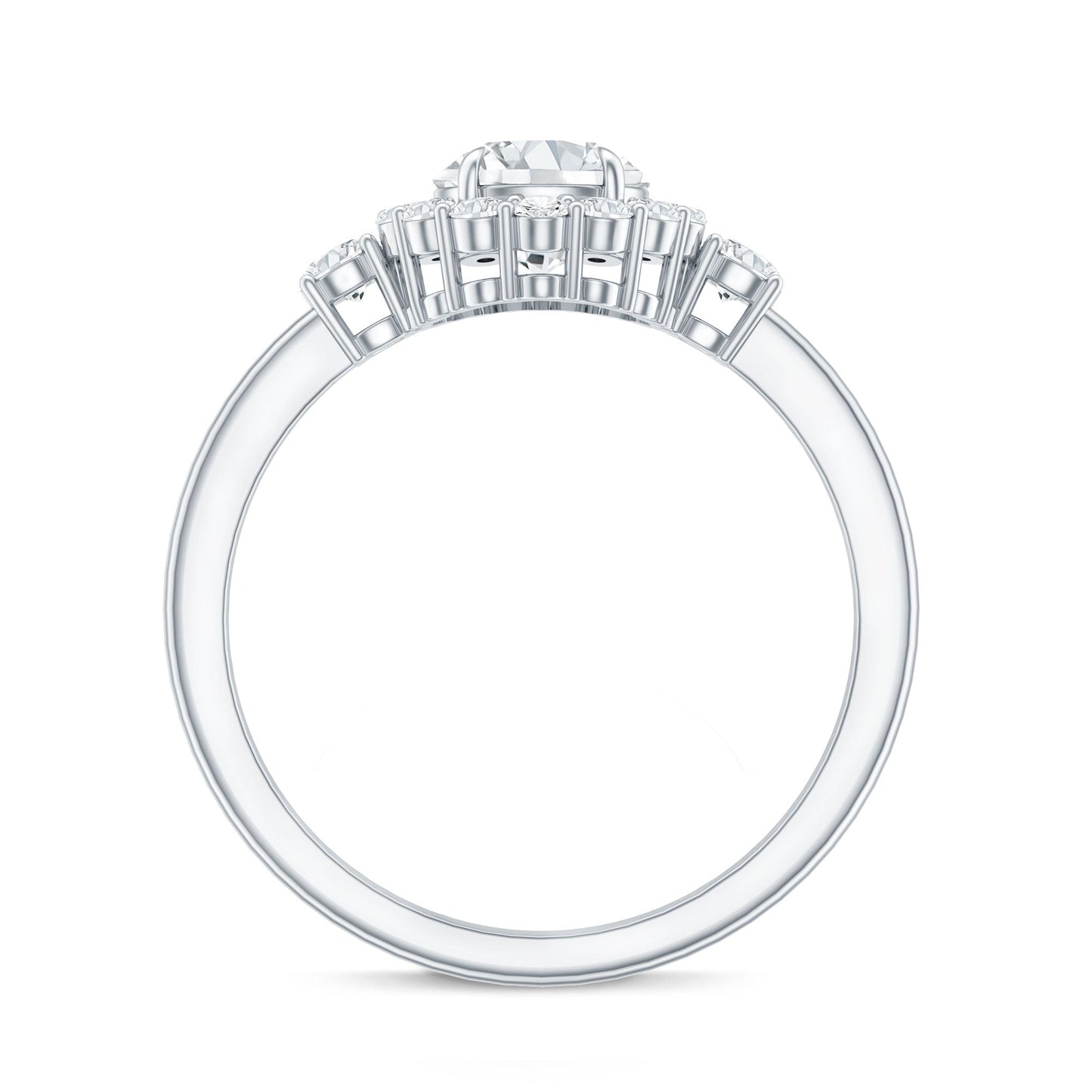 Round Cut Moissanite Halo Engagement Ring with Certificate