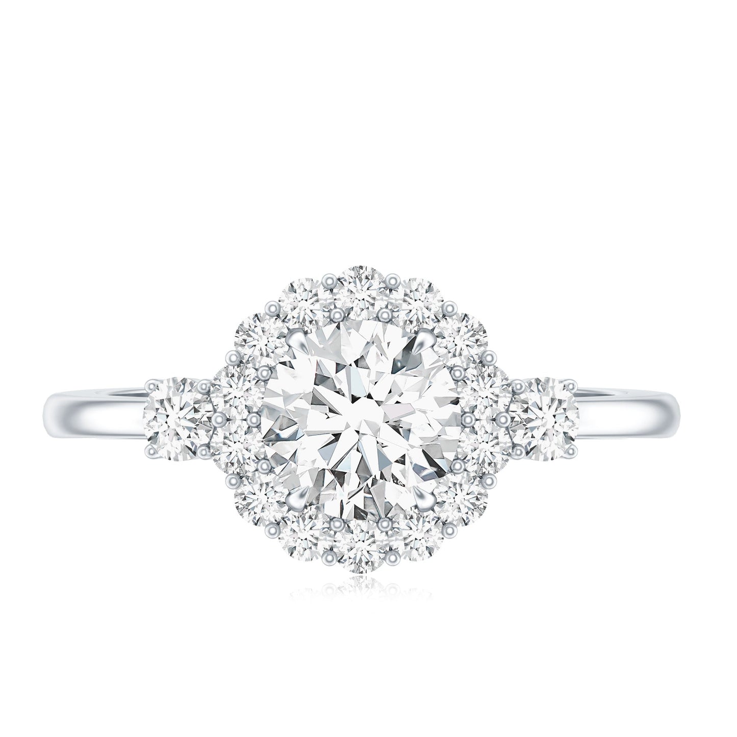 Round Cut Moissanite Halo Engagement Ring with Certificate