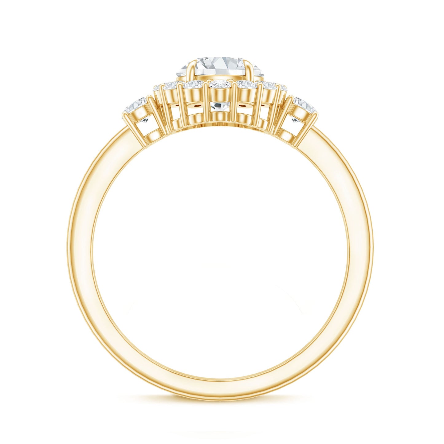 Round Cut Moissanite Halo Engagement Ring with Certificate