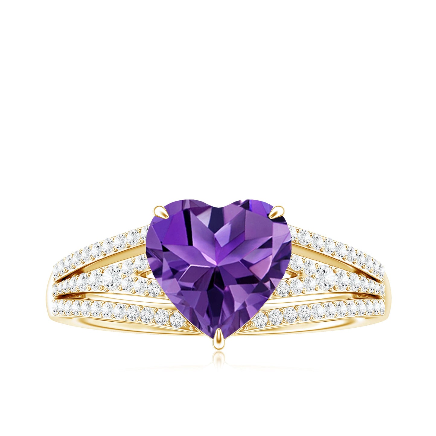 Natural 2 Carat Amethyst Heart Engagement Ring with Diamond Split Shank