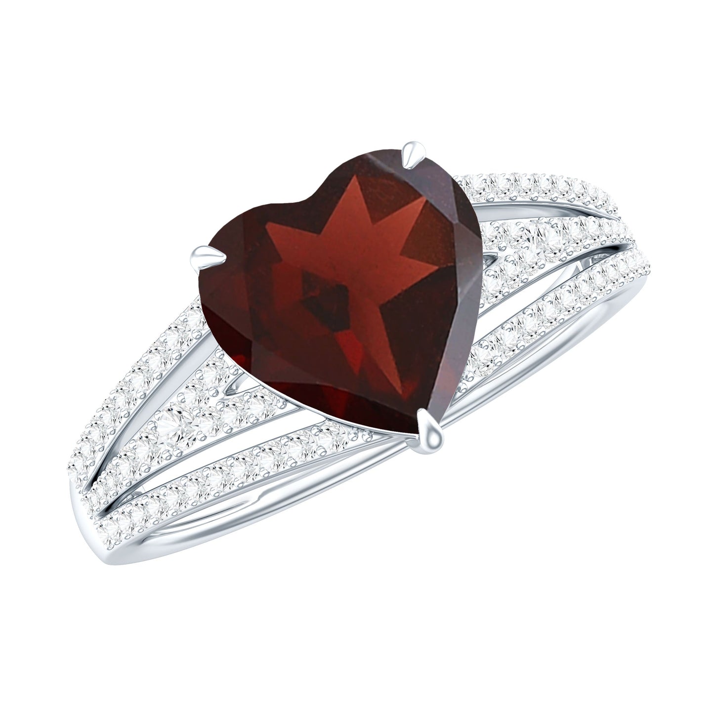 Natural 4 Carat Garnet Heart Engagement Ring with Diamond Split Shank