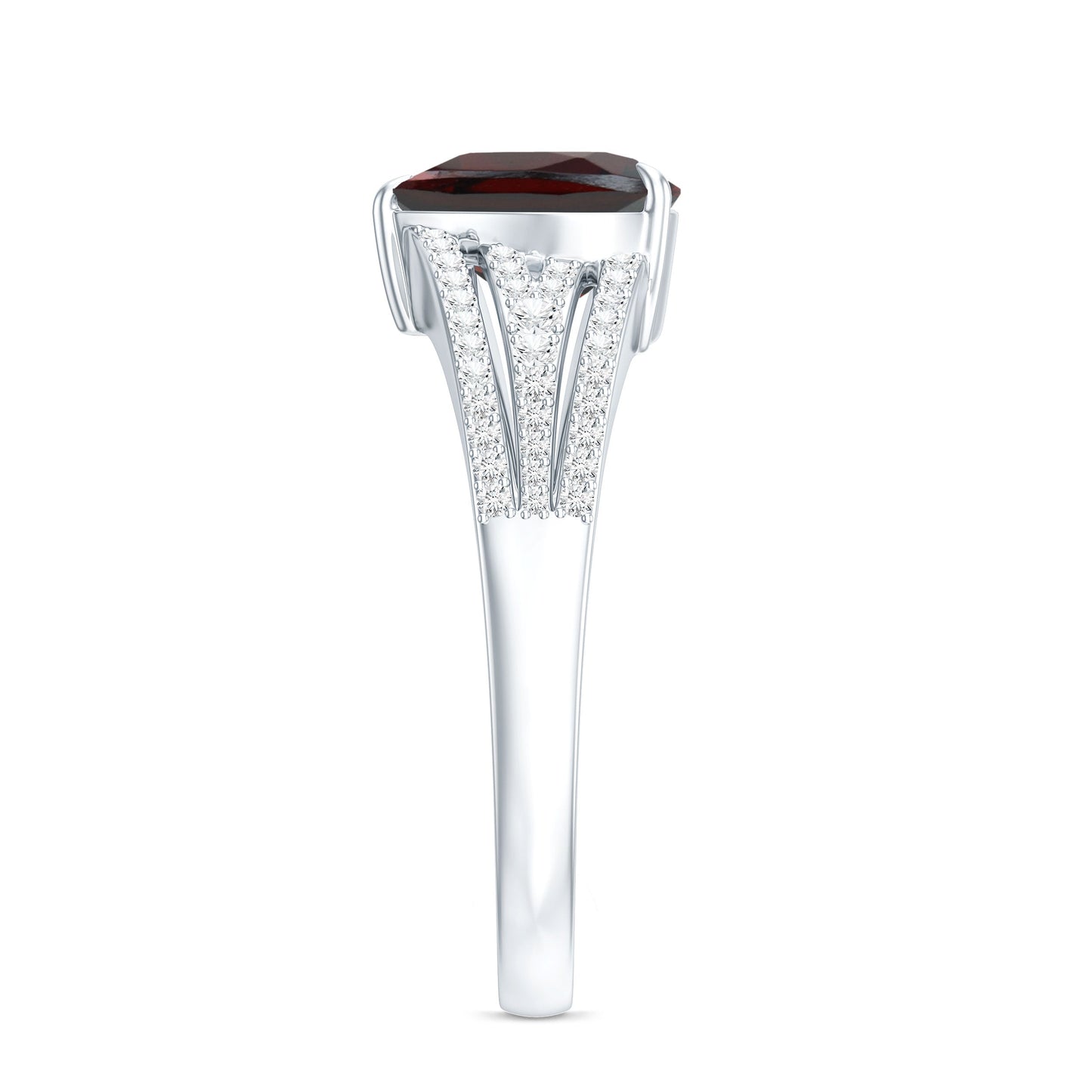 Natural 4 Carat Garnet Heart Engagement Ring with Diamond Split Shank