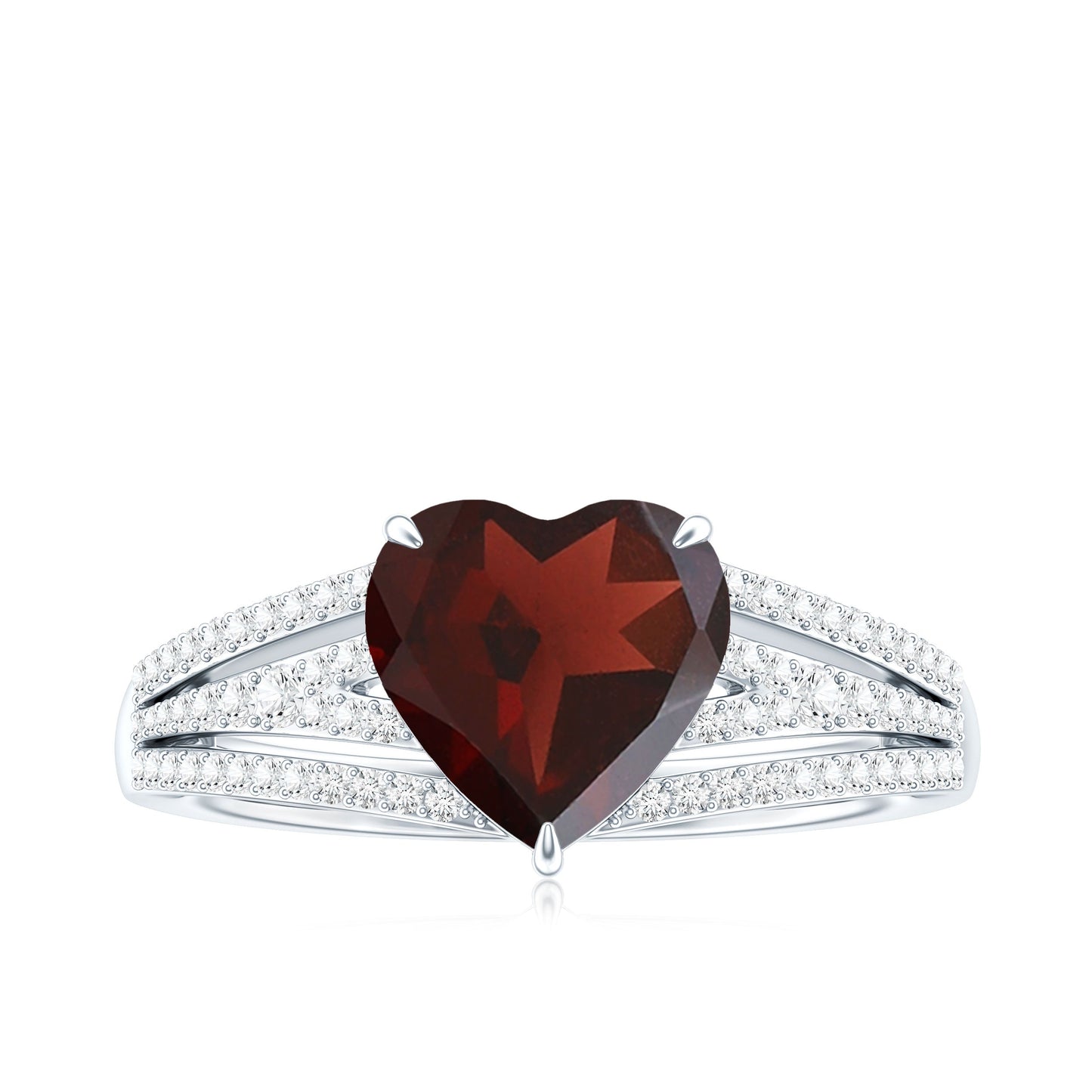 Natural 4 Carat Garnet Heart Engagement Ring with Diamond Split Shank