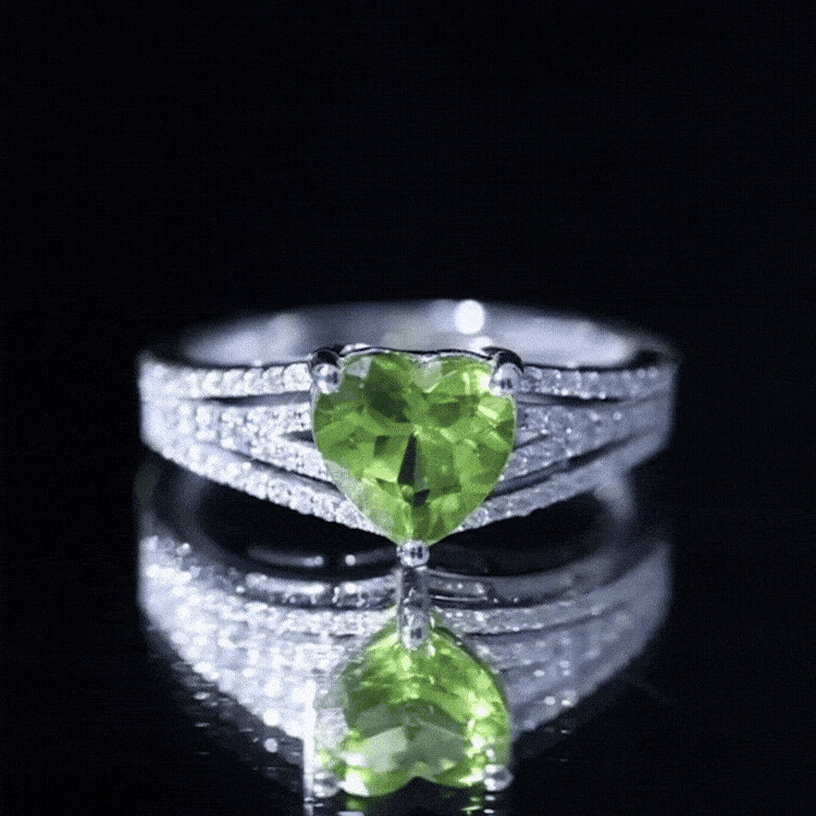 Natural 2 Carat Peridot Heart Engagement Ring with Diamond