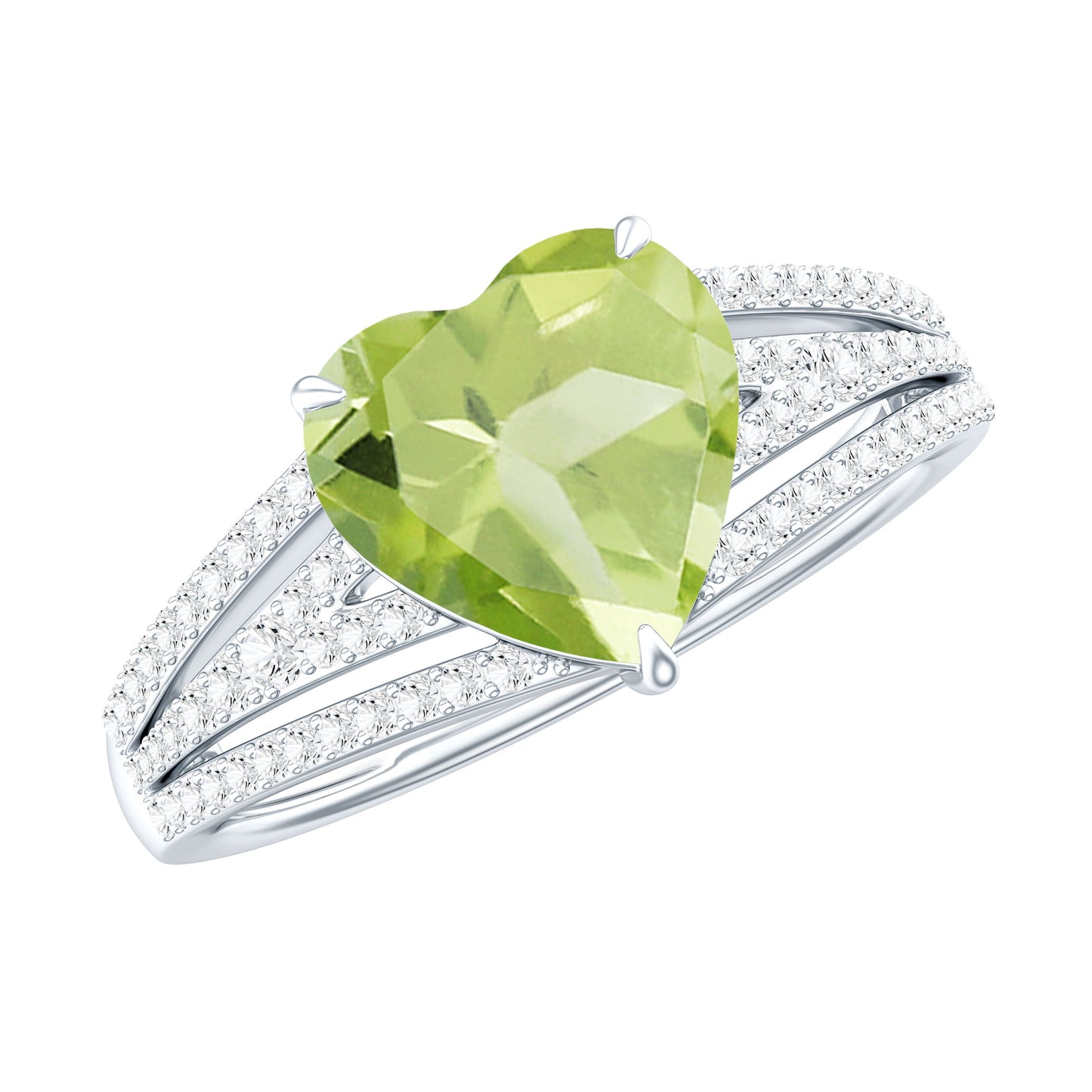 Natural 2 Carat Peridot Heart Engagement Ring with Diamond