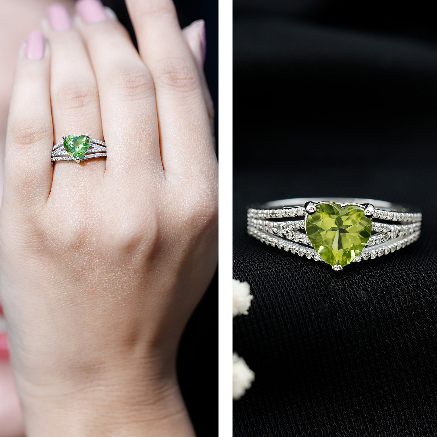 Natural 2 Carat Peridot Heart Engagement Ring with Diamond