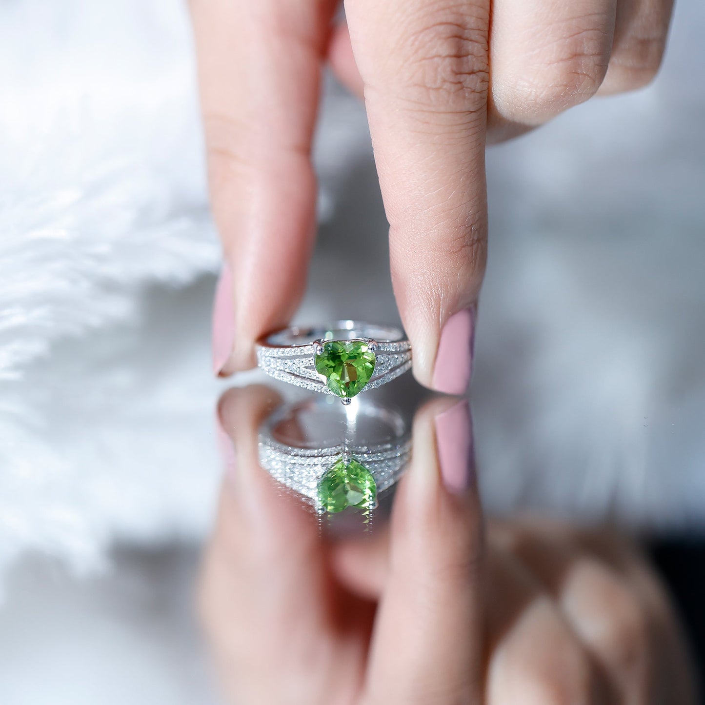 Natural 2 Carat Peridot Heart Engagement Ring with Diamond