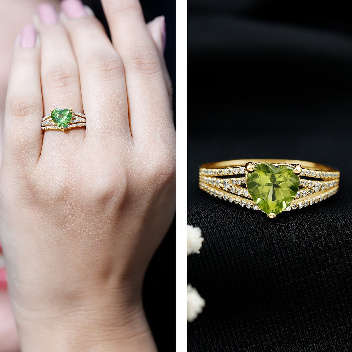 Natural 2 Carat Peridot Heart Engagement Ring with Diamond