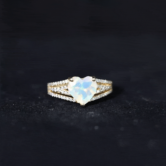 Designer Ethiopian Opal Heart Engagement Ring with Diamond Split Shank