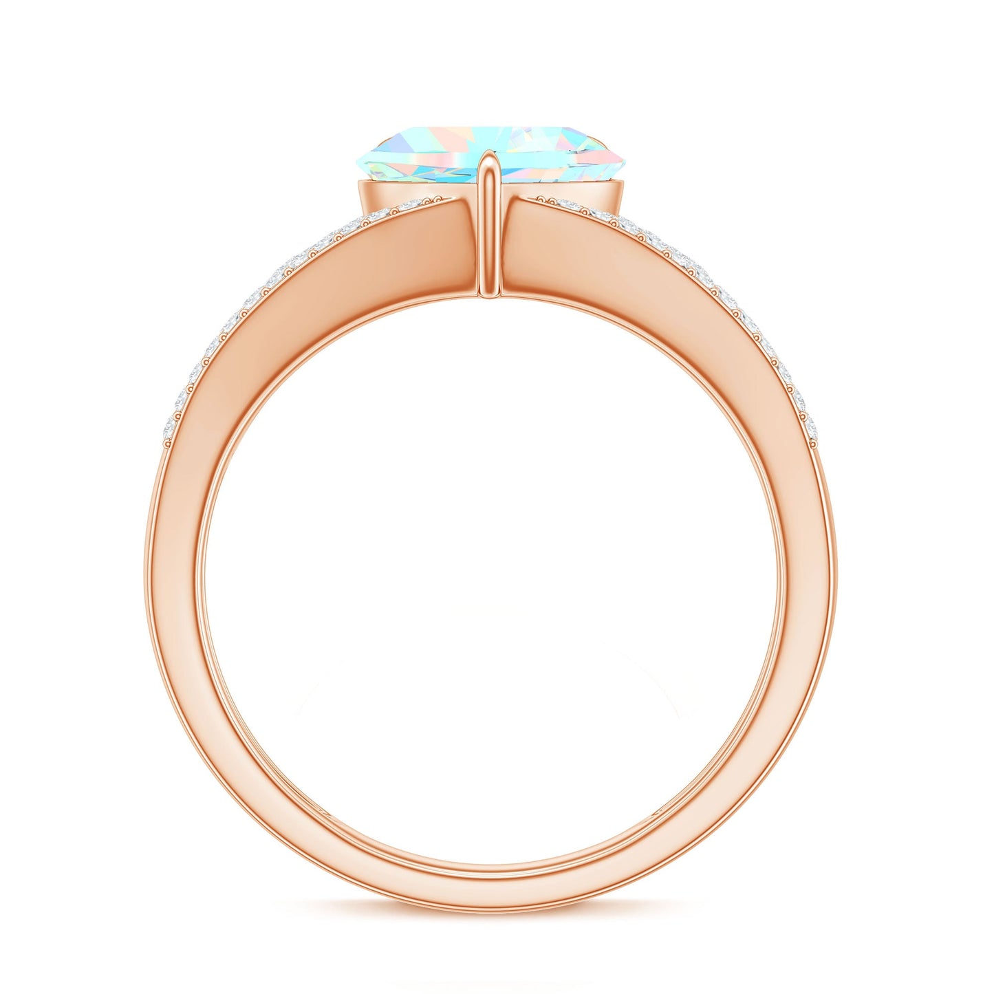 Designer Ethiopian Opal Heart Engagement Ring with Diamond Split Shank