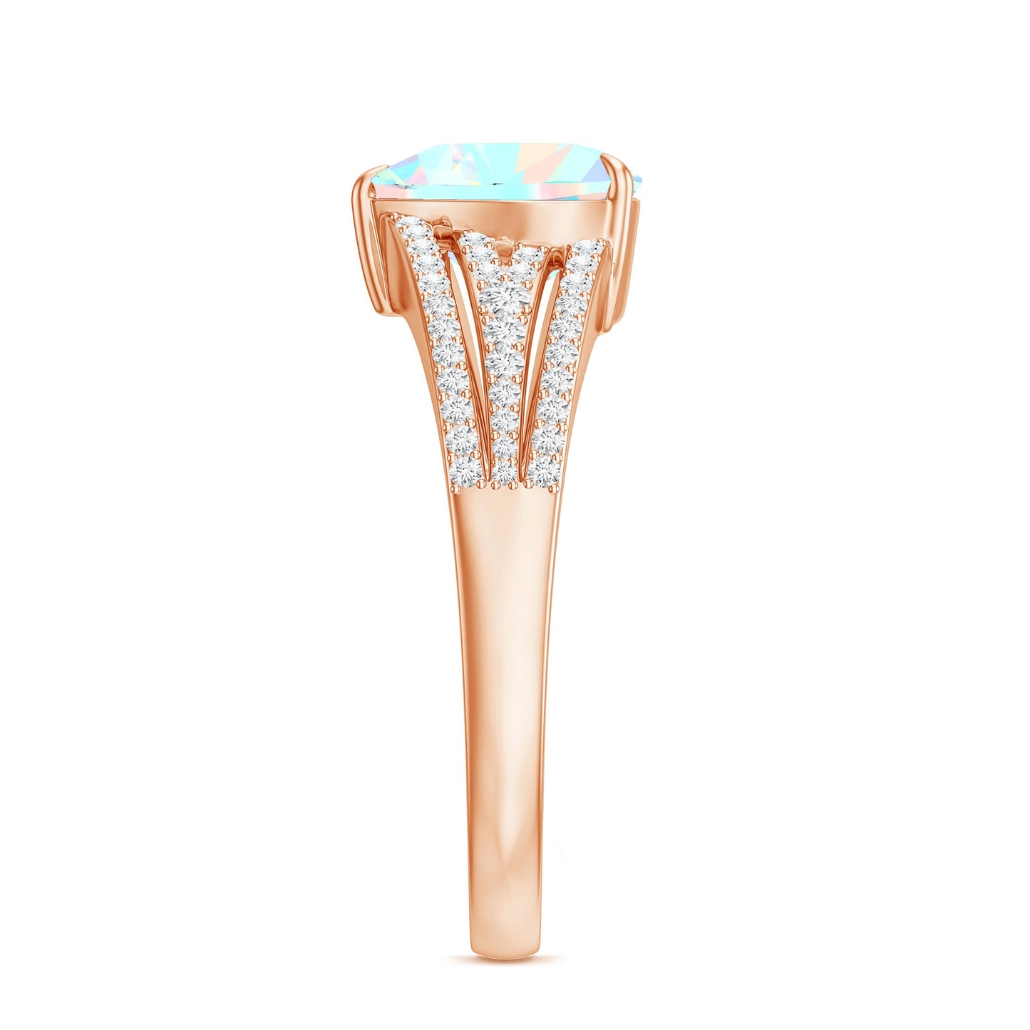 Designer Ethiopian Opal Heart Engagement Ring with Diamond Split Shank