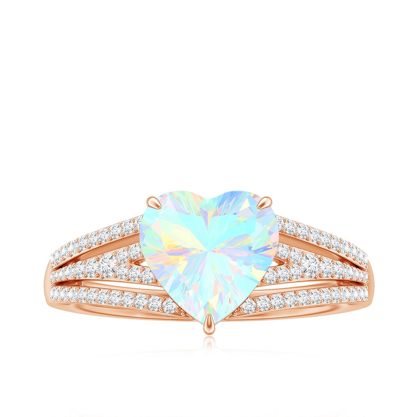 Designer Ethiopian Opal Heart Engagement Ring with Diamond Split Shank