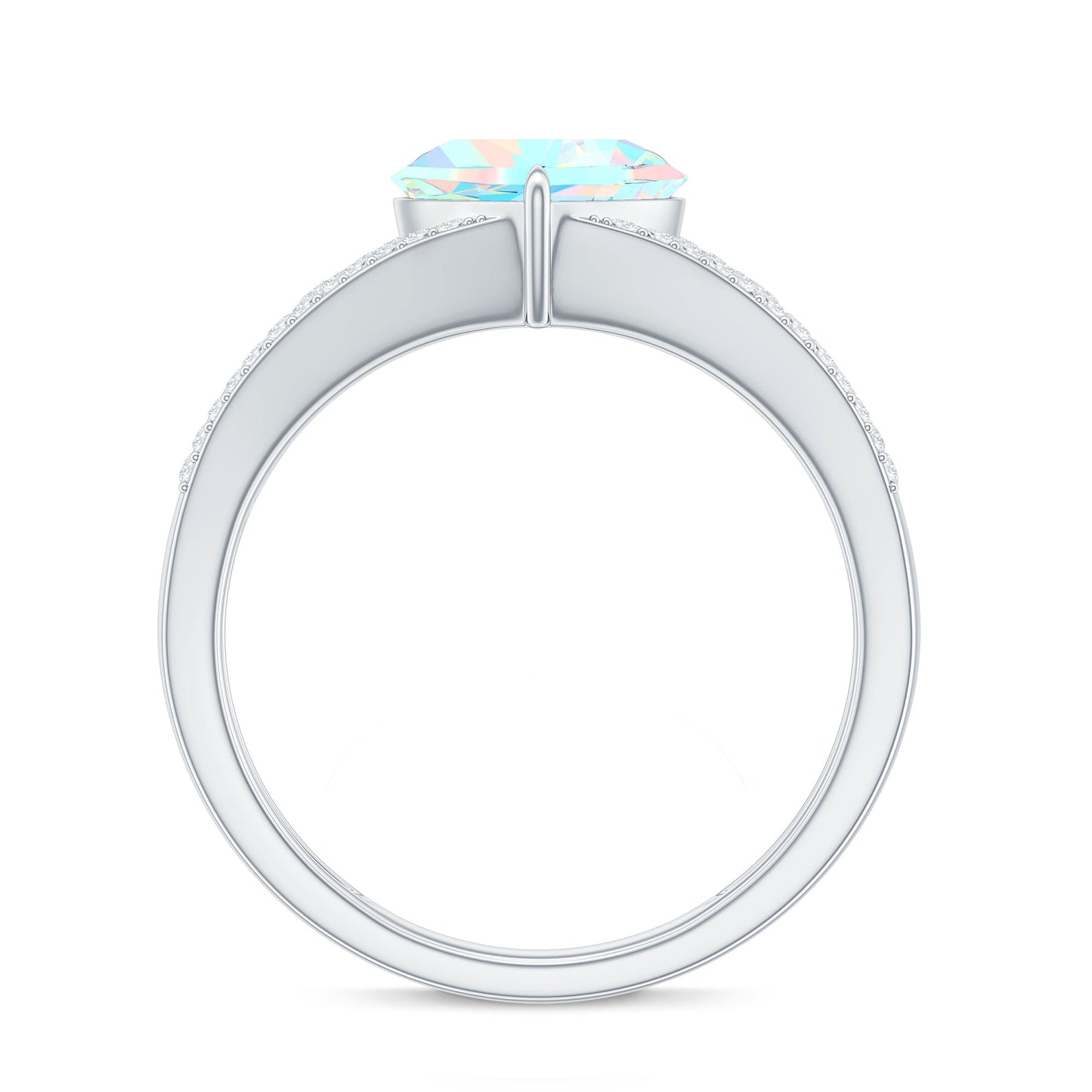 Designer Ethiopian Opal Heart Engagement Ring with Diamond Split Shank