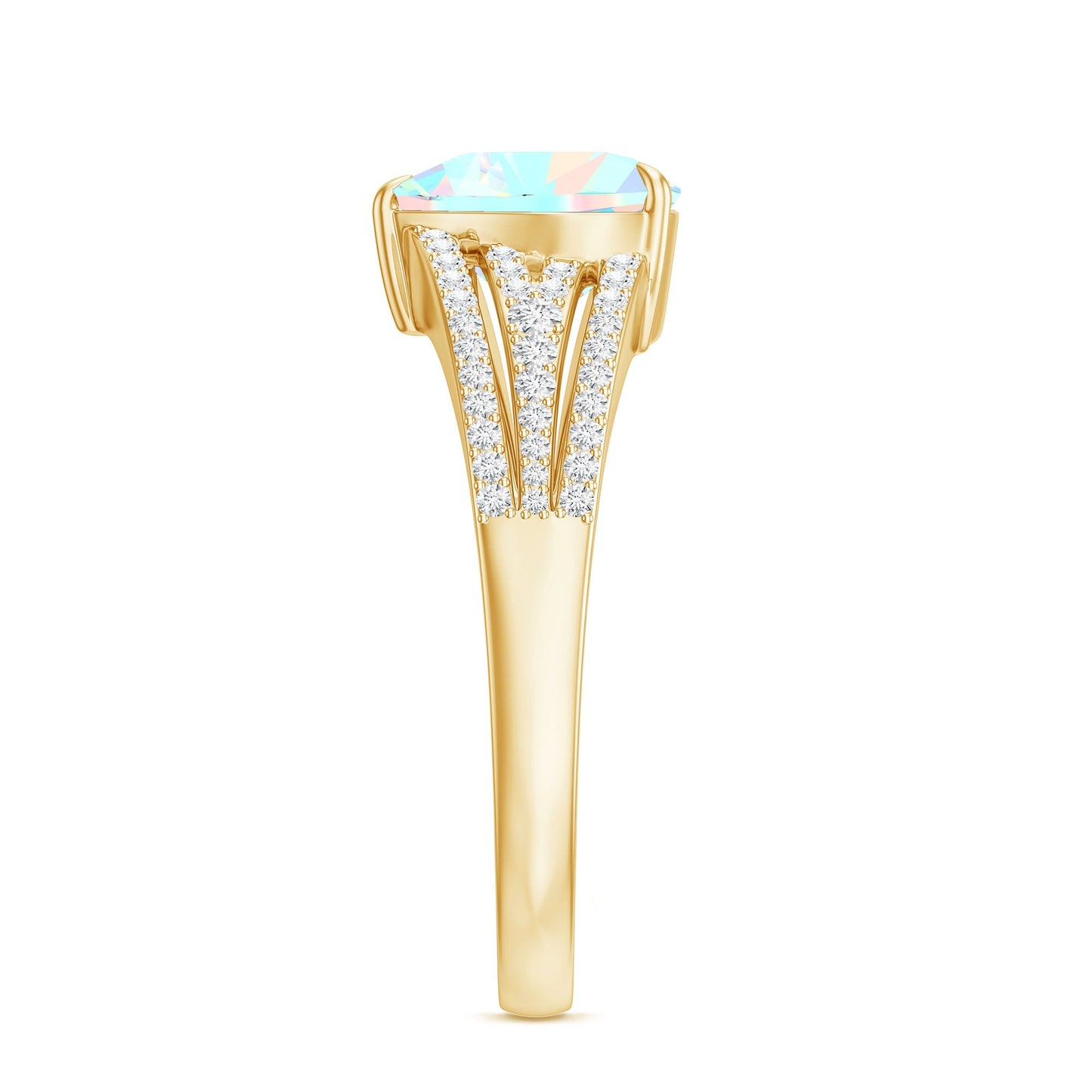 Designer Ethiopian Opal Heart Engagement Ring with Diamond Split Shank