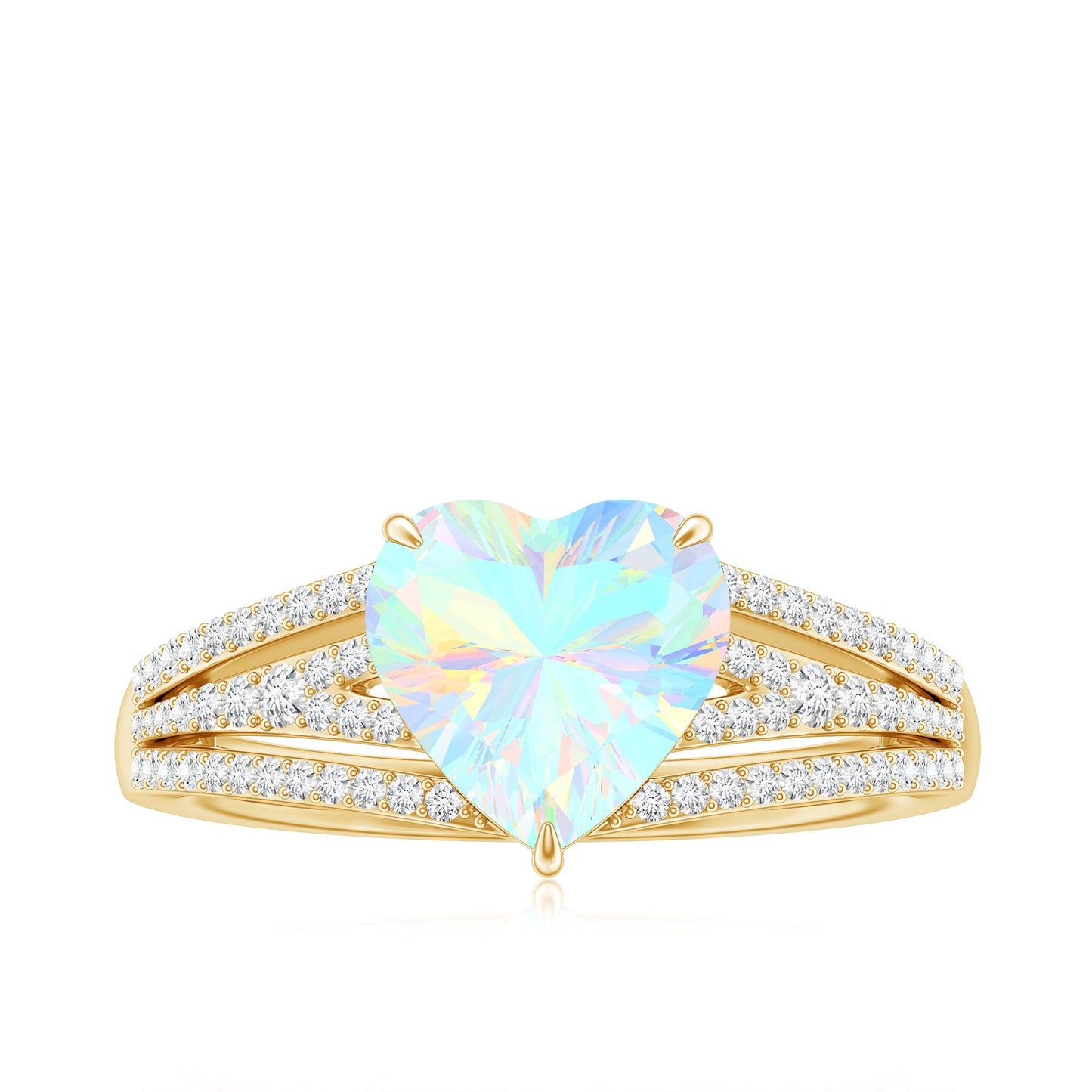 Designer Ethiopian Opal Heart Engagement Ring with Diamond Split Shank