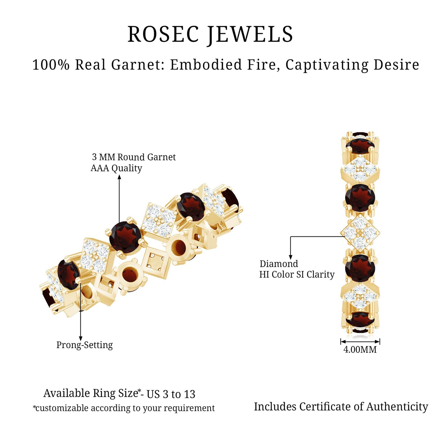 Certified Real Garnet Diamond Eternity Wedding Band Ring