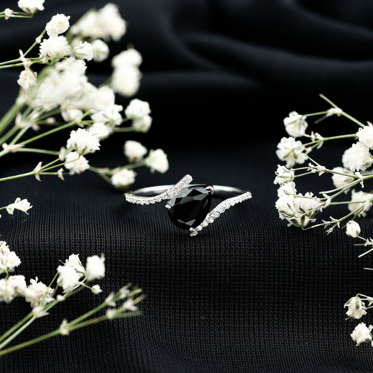 Certified 0.8 Carat Lab Grown Black and White Diamond Promise Ring with Bypass Shank