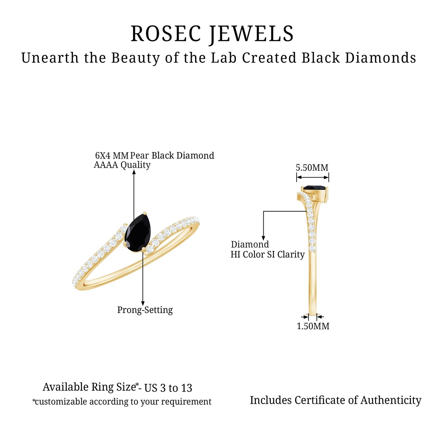 Certified 0.8 Carat Lab Grown Black and White Diamond Promise Ring with Bypass Shank