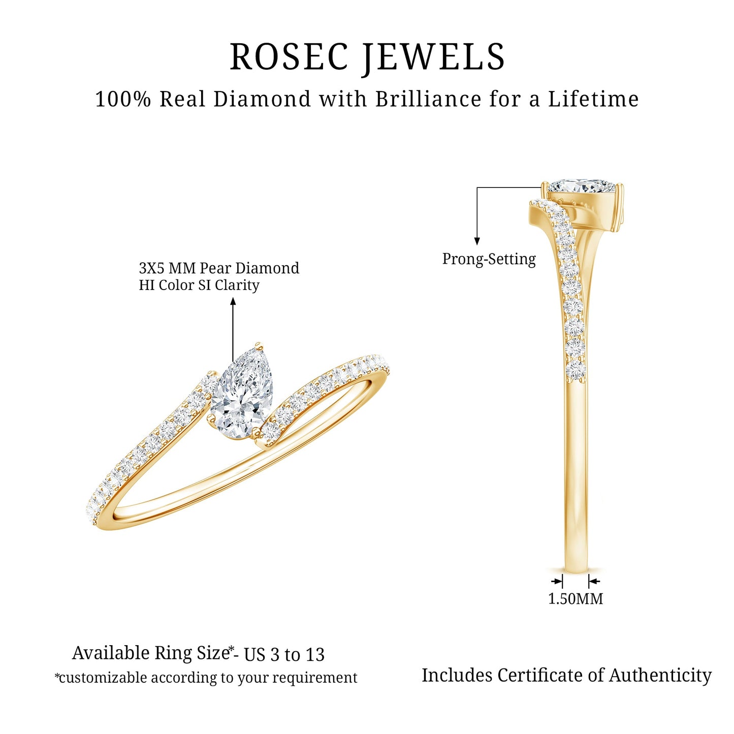 Certified Natural Diamond Promise Ring with Bypass Shank