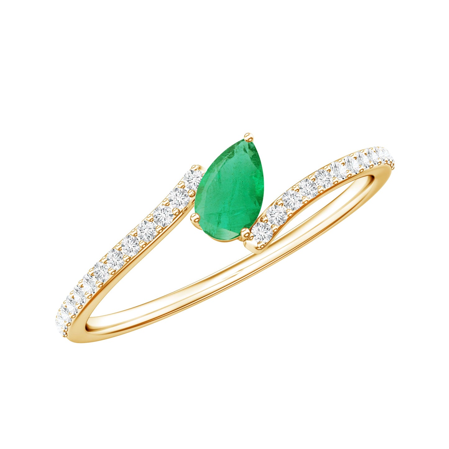 Pear Shaped Emerald and Diamond Promise Ring in Bypass Shank