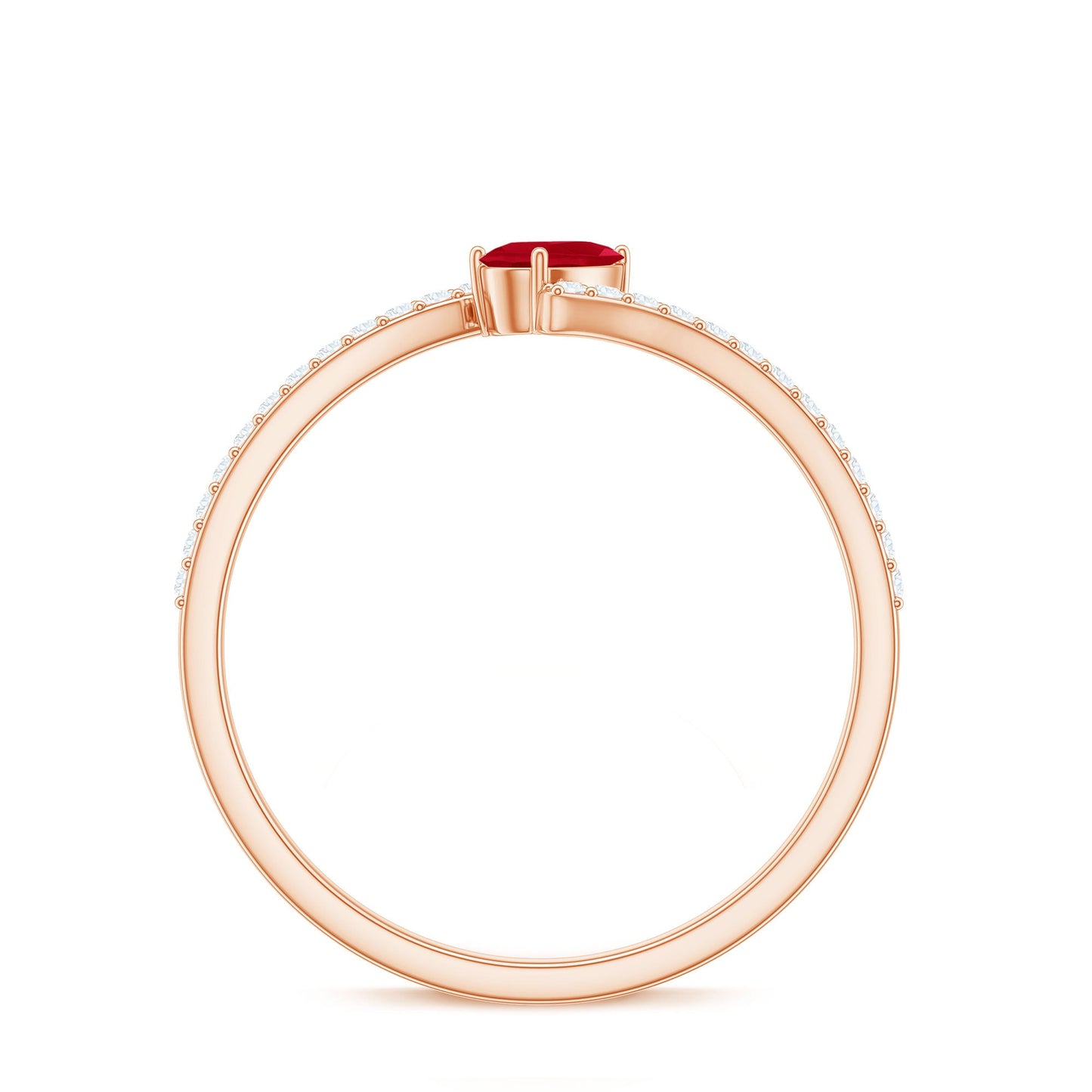 Tilted Pear Shape Ruby and Diamond Bypass Promise Ring