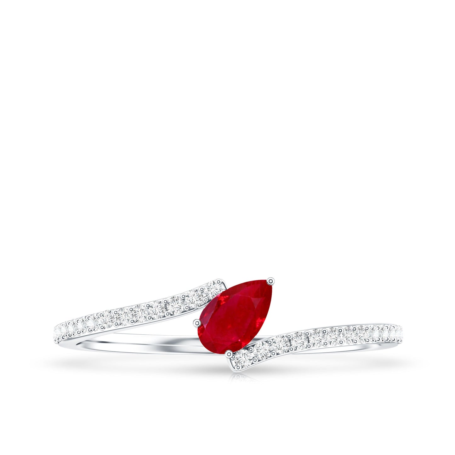 Tilted Pear Shape Ruby and Diamond Bypass Promise Ring
