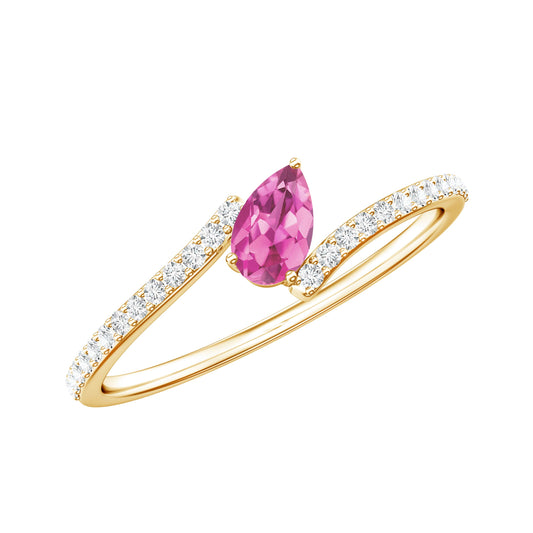 Tilted Pear Shape Pink Tourmaline and Diamond Bypass Promise Ring