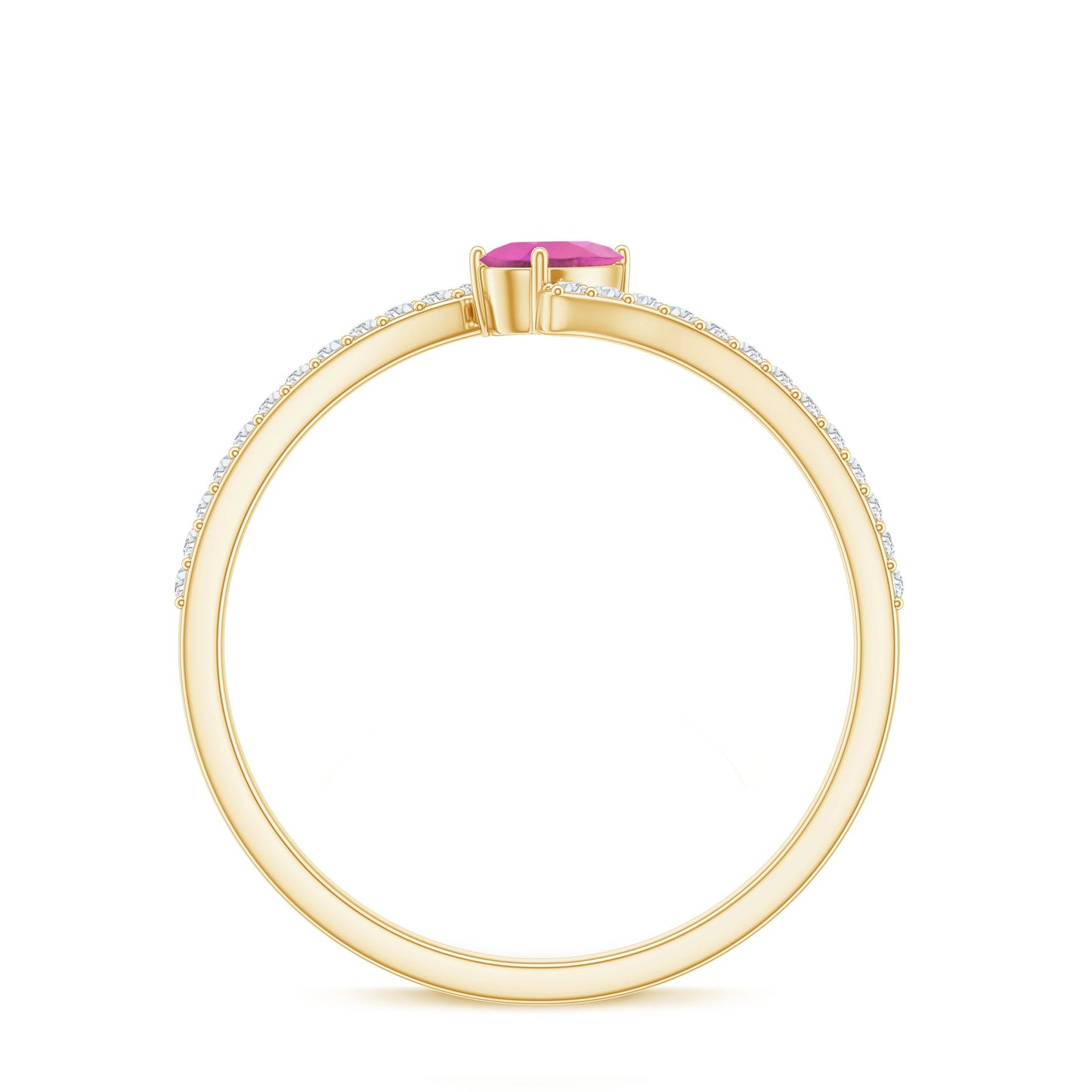 Tilted Pear Shape Pink Tourmaline and Diamond Bypass Promise Ring
