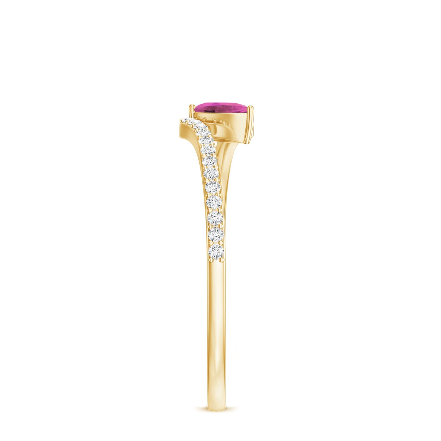 Tilted Pear Shape Pink Tourmaline and Diamond Bypass Promise Ring