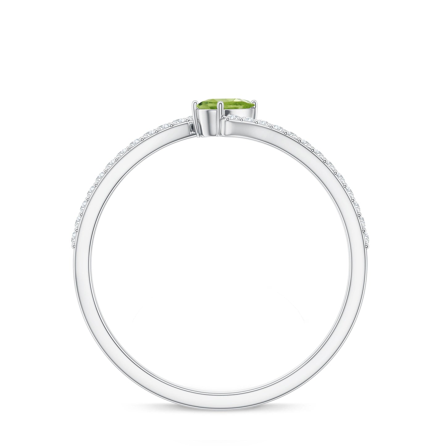 Natural Pear Shape Peridot Promise Ring with Bypass Diamond