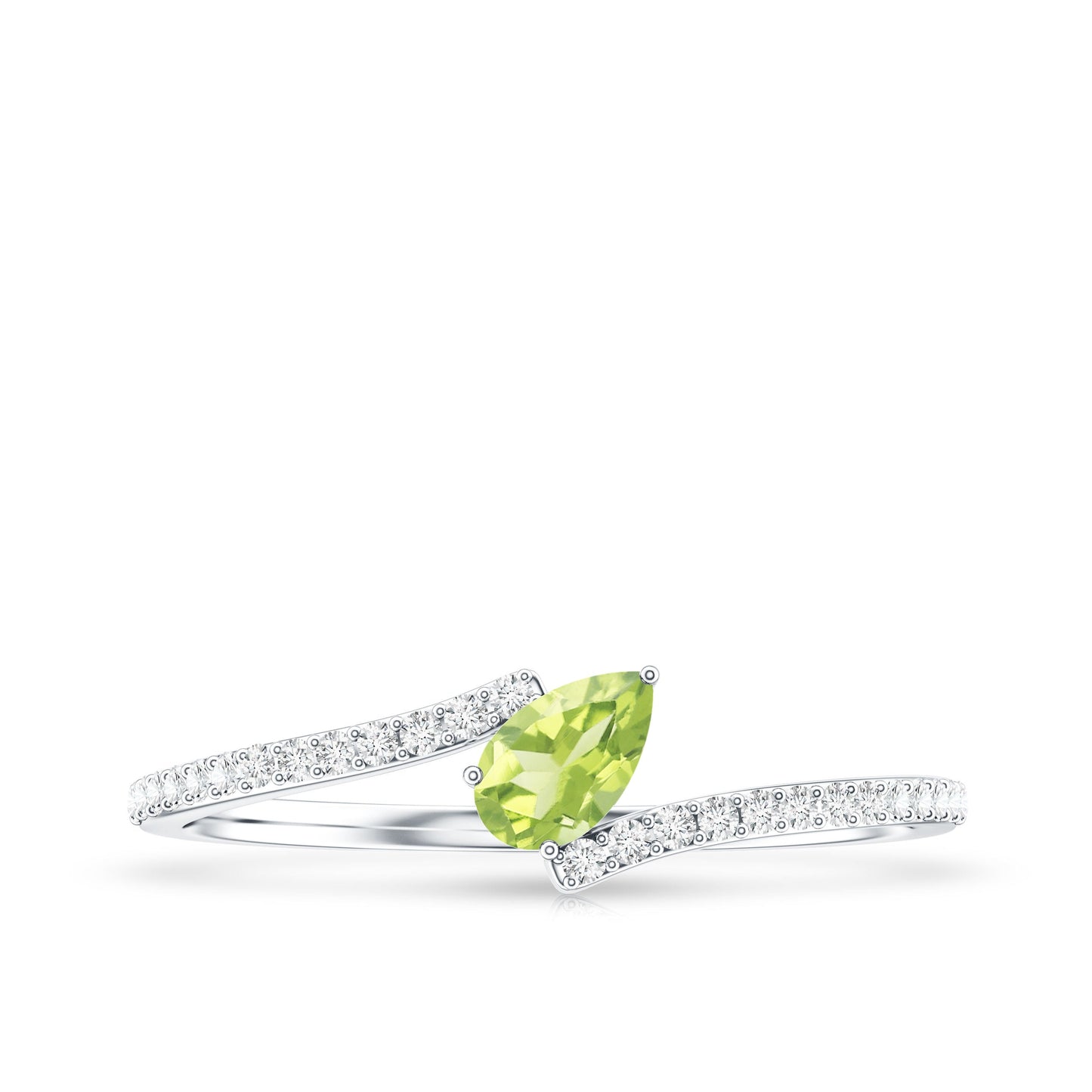 Natural Pear Shape Peridot Promise Ring with Bypass Diamond