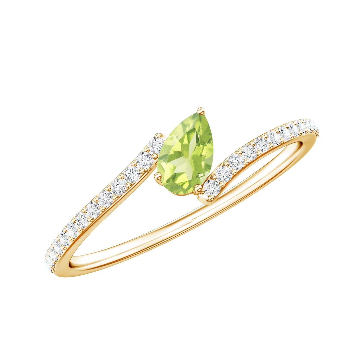 Natural Pear Shape Peridot Promise Ring with Bypass Diamond