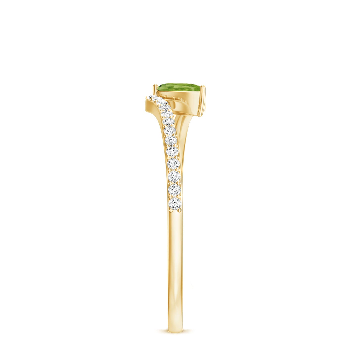 Natural Pear Shape Peridot Promise Ring with Bypass Diamond