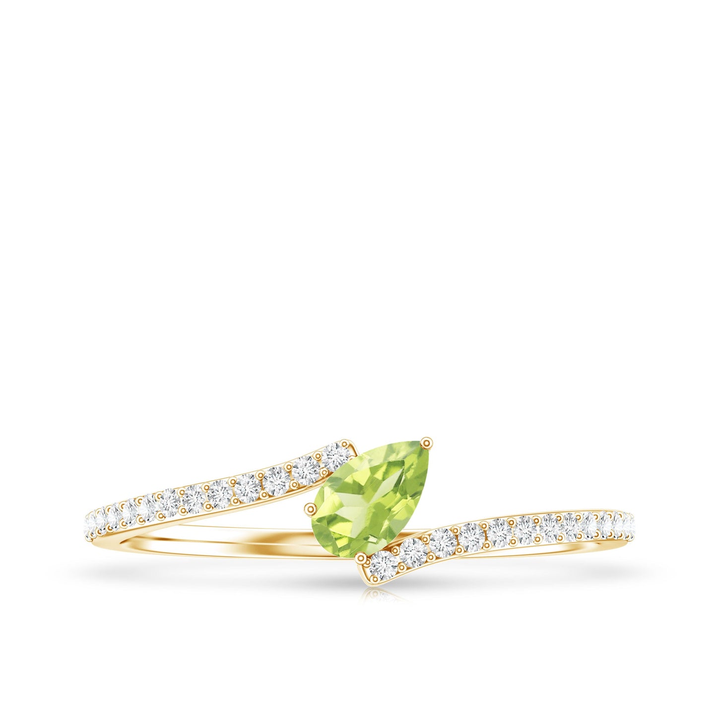 Natural Pear Shape Peridot Promise Ring with Bypass Diamond