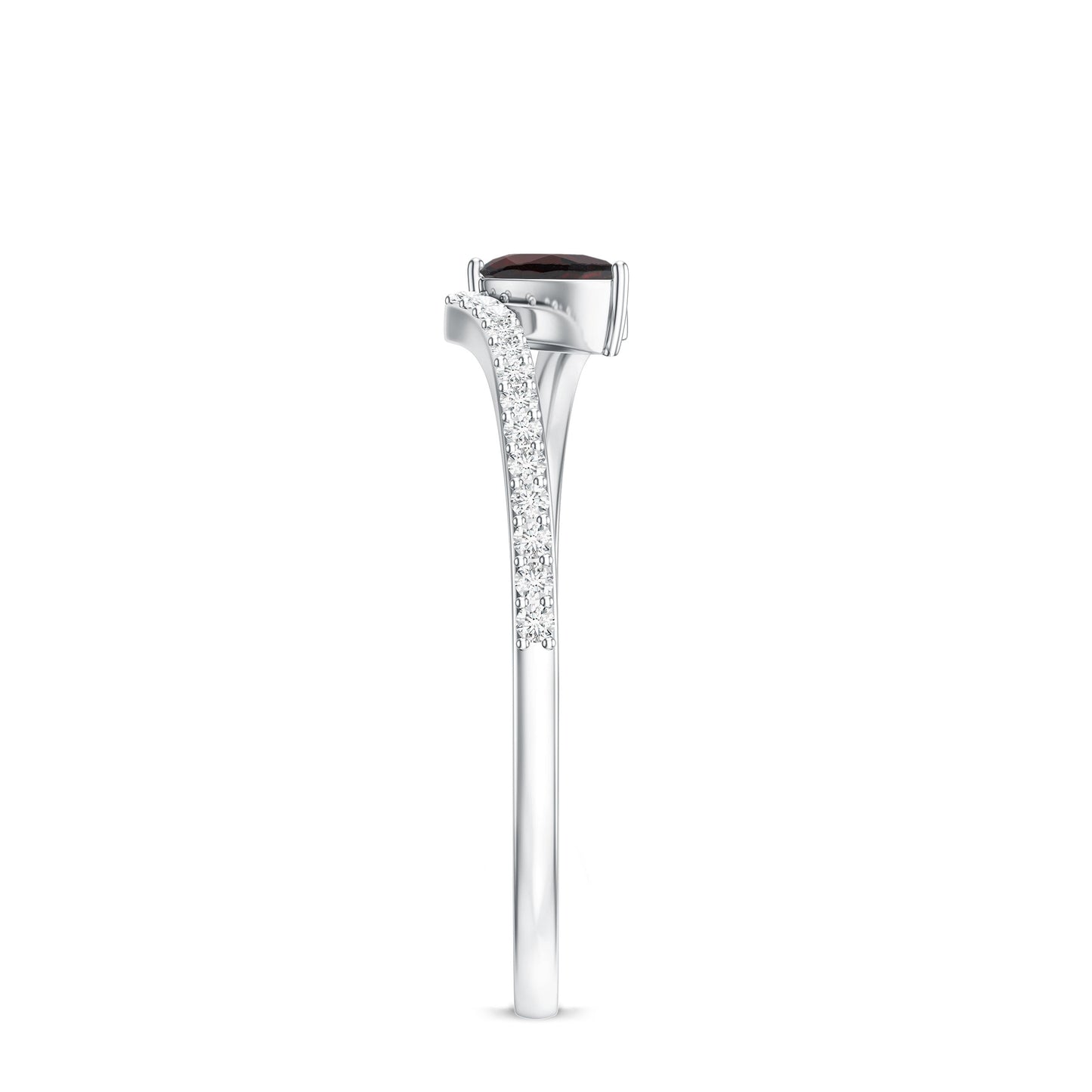 Real Pear Shape Garnet Promise Ring with Diamond Bypass Shank