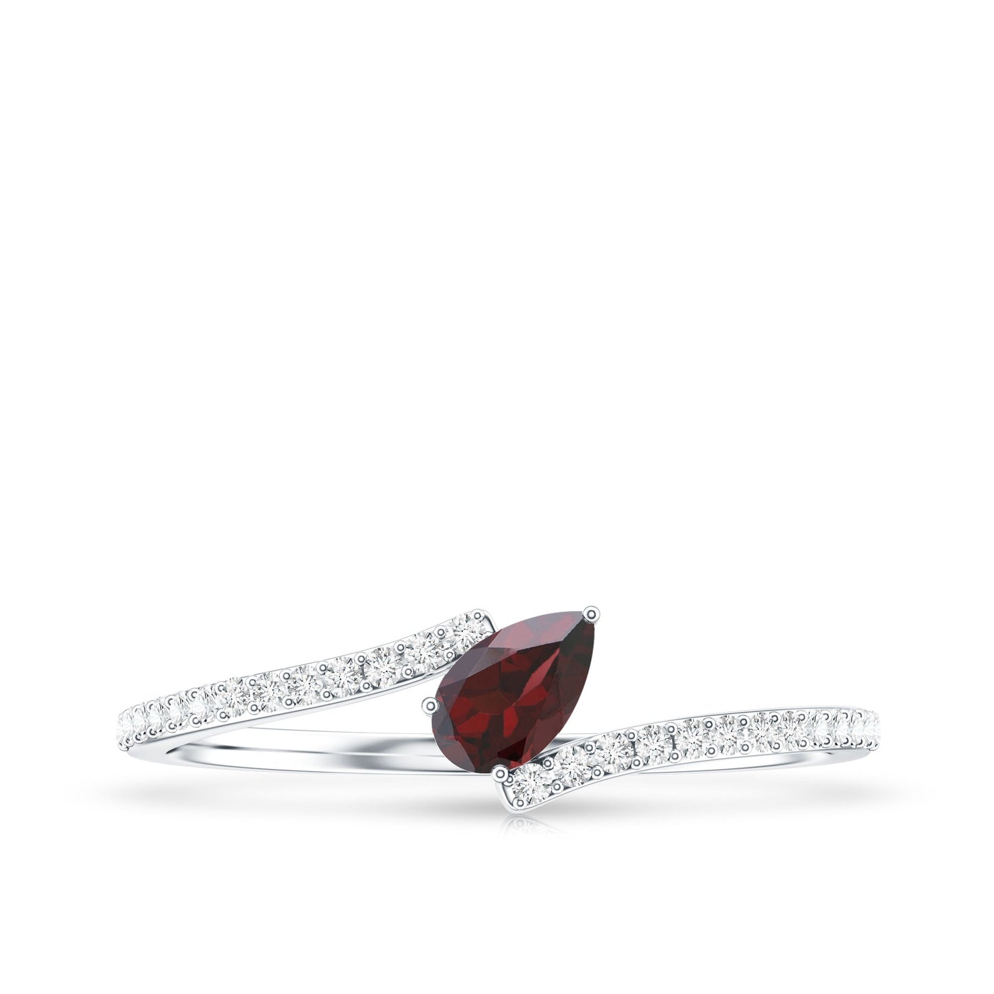 Real Pear Shape Garnet Promise Ring with Diamond Bypass Shank