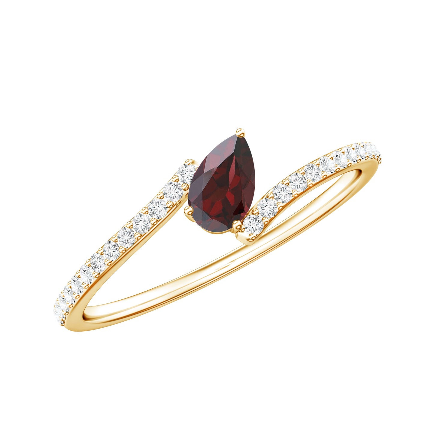 Real Pear Shape Garnet Promise Ring with Diamond Bypass Shank